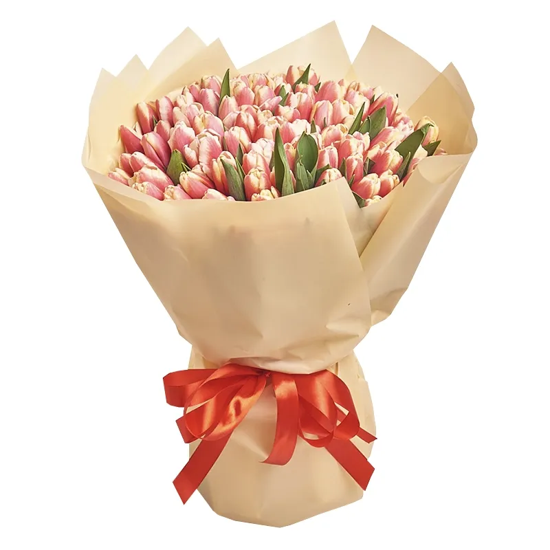 Букет из 101 желто-розового тюльпана